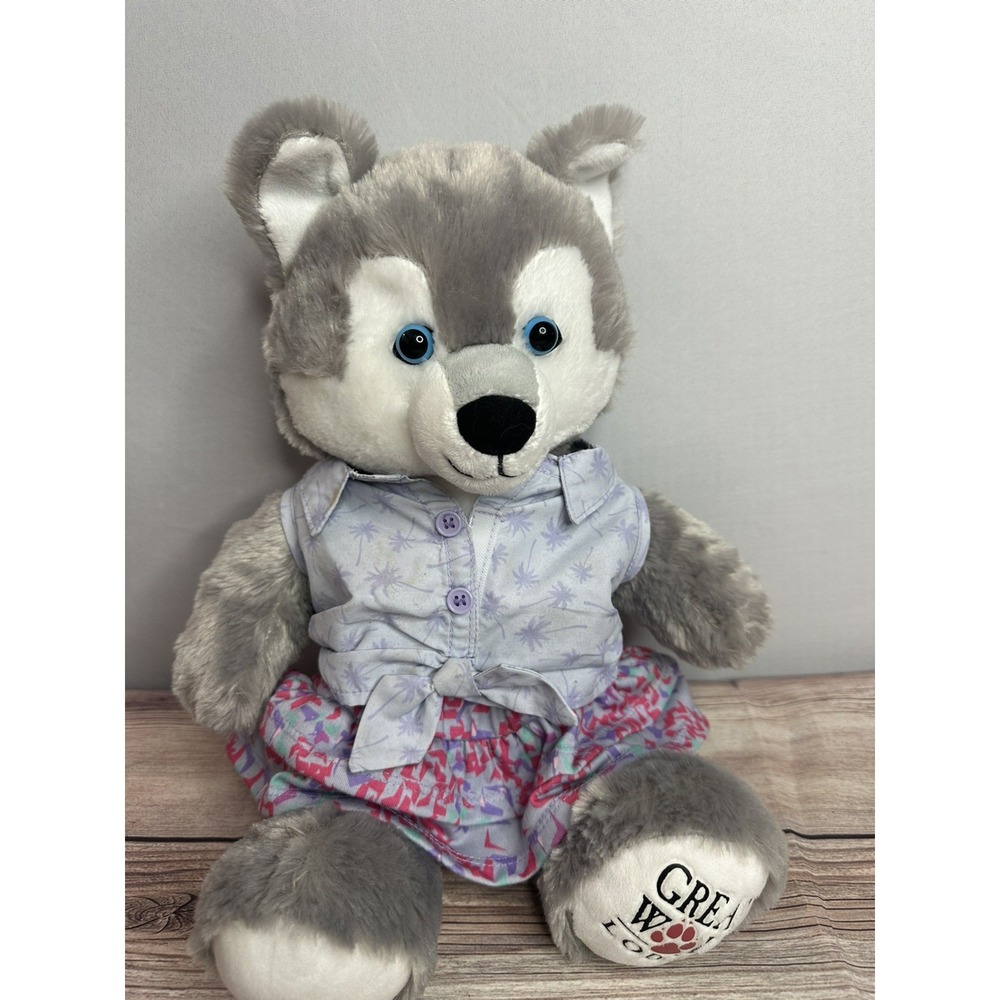 Build A Bear Great Wolf Lodge Rare‎ Blue eyes husky gray wolf 16" Soft Plush BAB